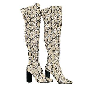 Forever 21 Boots Womens Size 8 Tan Brown Snake Print Zip Over The Knee High Heel